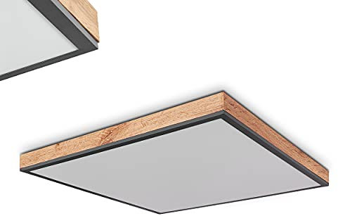 HOFSTEIN LED Panel Salmi, modernes Deckenpanel aus Metall/MDF in Schwarz/Weiß/Holzoptik, 36 Watt, 1-flammig, 3200 Lumen, Lichtfarbe 3000 Kelvin (warmweiß), eckige Deckenlampe in flachem Design