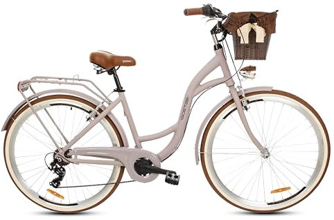 Goetze Mood Alu Rahmen Damenfahrrad Retro Vintage Holland Citybike, 28 Zoll Räder, 7 Gang Schaltwerk, Tiefeinstieger, Korb mit Polsterung Gratis!
