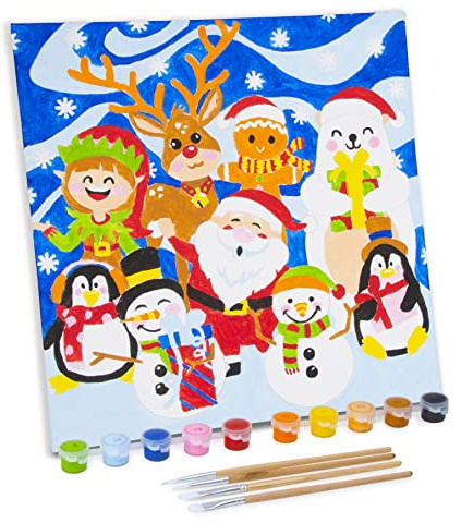 Christmas Jingle Christmas Paint by Numbers - Christmas Crafts for Kids - Paint by Numbers Kits for Children and Adults - Includes Christmas Paint by Numbers Canvas, Paintbrushes and Poster Paint