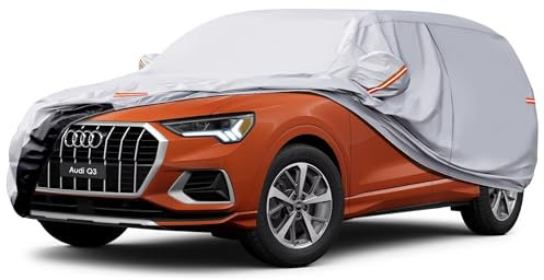 GUNHYI 6 Layers SUV Car Cover Waterproof Breathable, Heavy Duty Outdoor 4x4 Car Cover Sun Rain Dust Protection With Zip, Universal Fit For Tiguan, BMW X1, Qashqai, Tiguan, Duster, C-HR etc. Silver
