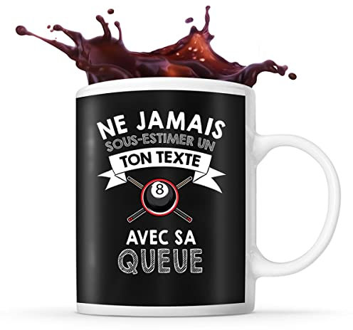 Mug Billard avec sa queue Prénom métier âge Personnalisable | Tasse drôle pour joueur de billard | idée cadeau anniversaire Noël fête des Pères