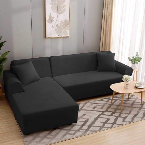 HEYOMART Sofabezug Ecksofa L Form Stretch Sofa Überzug Universal Couchbezug Für 1/2/3/4 Sitzer - 1 Sitzer, Schwarz (L Form Ecksofa Erfordert Zwei)