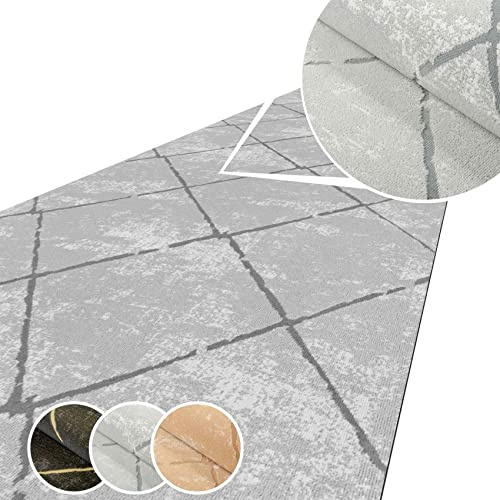 ANRO Teppich Läufer Küchenteppich Küchenläufer Flur Läufer Küche rutschfest anpassbar Weich Velours Grau 100x50cm