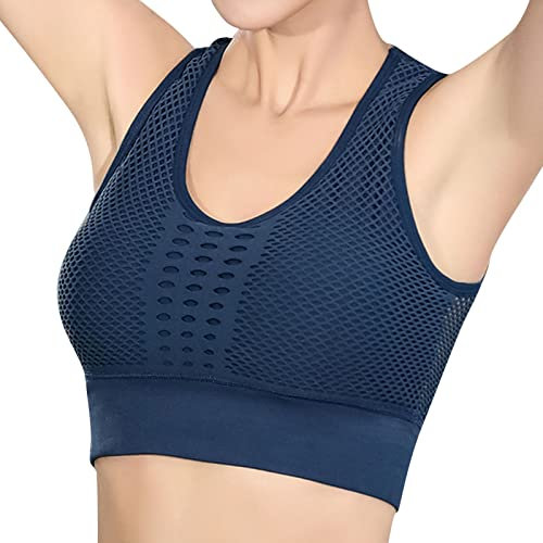 Soutien-gorge de sport dos nu - Sans armatures - Soutien-gorge de sport pour course à pied - Haut court - Avec bonnets amovibles, Marine, XL