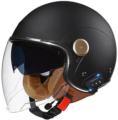 Motorradhelm Bluetooth Jethelm 3/4 Helm,ECE Zertifizierung Motorrad Integrierter Bluetooth-Helm Jet Scooter Helm Rollerhelm Jet-Helm Herren Damen Mit Doppelspiegel Herren Damen A,L