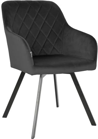 exitodesign Drehstuhl Esszimmer Panko 53,5x64x87 cm - Esszimmerstühle Gesteppt 360° Drehbar Bürostuhl Stuhl - für Esszimmer Küche Wohnzimmer Salon Schreibtisch (Velvet Schwarz)