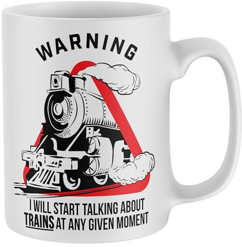 Purple Print House Funny Warning I May Start Talking About Trains Mug Train Spotting Enthusiast Coffee Cup