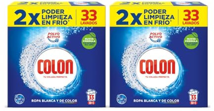 Colon Polvo Activo - Detergente para lavadora, adecuado para ropa blanca y de color, formato polvo -Pack 2x 33 dosis, 66 Dosis