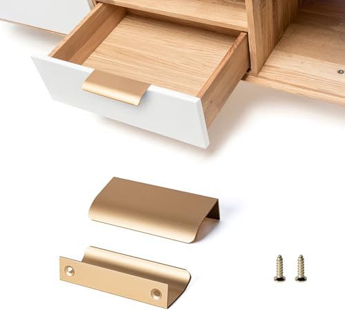 SPDYCESS 10 Piezas Tiradores Ocultos de Muebles, Tiradores de Armario Cajone, Tiradores Aluminio de Puerta para Cocina Dormitorio Baño, con Tornillos, Oro Cobre, 64mm