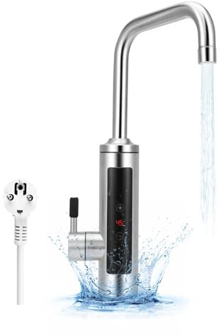 Elektrischer Wasserhahn mit Durchlauferhitzer, Elektrischer Wasserhahn aus Edelstahl mit LED Temperaturanzeige, 360° Swivel Warmwasserboiler Wasserhahn mit Durchlauferhitzer für die Küche