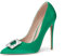 GENSHUO Rhinestone Satin High Heel Pumps Elegant Dress Shoes for Wedding and Party - 4.7 Inch Heel, Green Satin, 6 UK