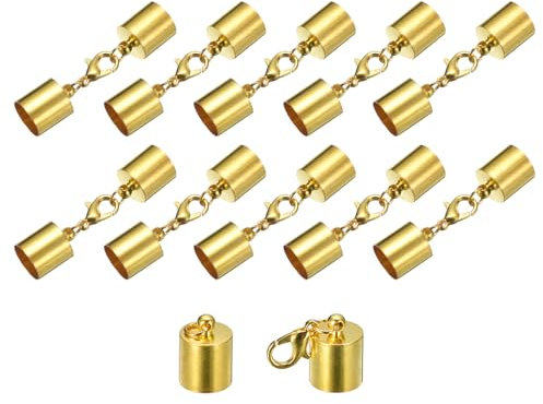 QUARKZMAN 10 Sets 10mm Lederkordel-Endkappen mit Karabinerverschlüssen, Fassabschlüssen für die DIY-Herstellung von Lederarmbändern, Goldfarben