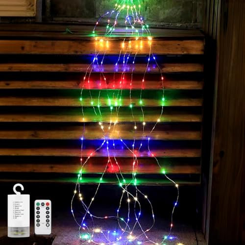 Acxilexy Luci a Cascata Batteria, 10 Fili 2M 200 LED Filo di Rame Ghirlanda Luminosa, Impermeabili Fascio di Luci, 8 Modalitàluci di Ramo di Vigna con Telecomando per Esterno Interno Decorazioni