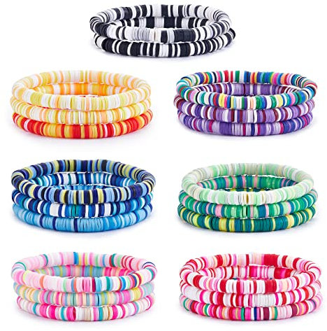 LEGENTLISUR 20 Stück Preppy Armbänder Set Freundschaftsarmband Handgefertigte Surfer Armbänder Basic Stretch Bracelets Armband mit Heisi Perlen Bohemian Sommer Strand Schmuck für Frauen Mädchen