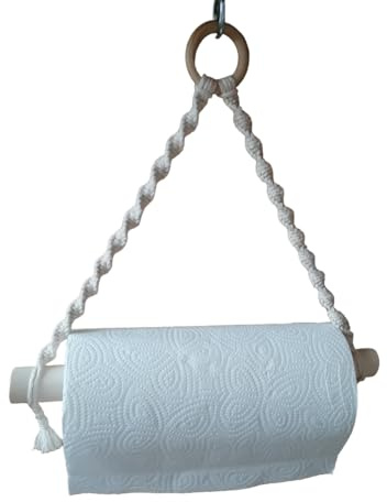 Makramee Halterung Küchenrolle, Camping Boho Deko im Camper oder im Vanlife - WoMo oder in der Küche - Vintage Geschenk Weihnachten Hochzeit (Halterung Ring, Natur)