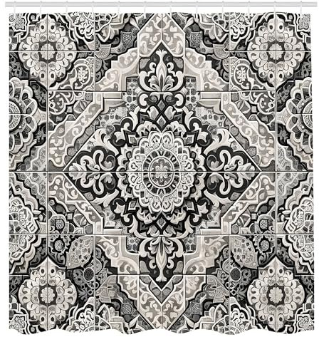 ABAKUHAUS Gris Rideau de Douche, Impression Look Mosaïque Orientale De Carreaux Marocains en Fleurs avec, Material Resistente al Agua Durable Estampa Digital, 175 cm x 200 cm, Moutarde Pâle Perle