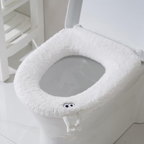 Almohadillas suaves y gruesas para asiento de inodoro con asa, cojín de baño lavable para invierno, fundas reutilizables de tamaño universal para asiento de inodoro (1 unidad, negro)