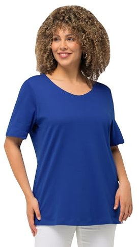 Ulla Popken Damen große Größen Übergrößen Plus Size Shirt, doppellagige Vorderseite, Slim, Rundhals, Halbarm Kobaltblau 58+ 810528760-58+