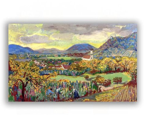 TNGHHSGA „Blick auf Öhningen und Stein am Rhein“ von Otto Dix Berühmte Gemälde Druck auf Leinwand Reproduktionen von Ölgemälden Klassizismus-Wandkunst Wohnzimmer, 30 x 50 cm rahmenlos