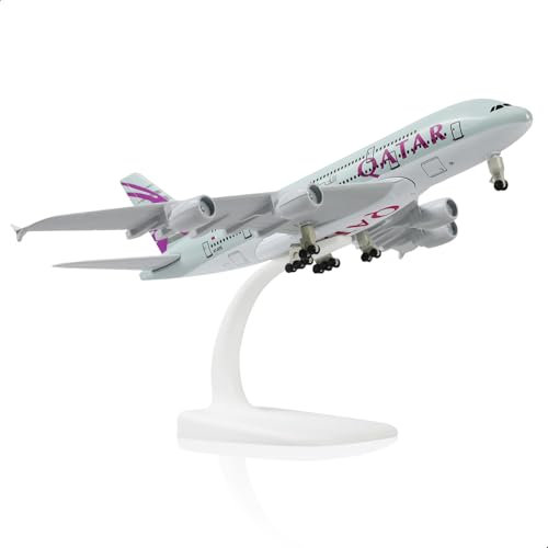 QIYUMOKE 1/300 Metallflugzeugmodell für Qatar A380 für Airbus A380 Modellflugzeug mit Ständer (7.5 Zoll lang) Ausstellungsdekoration für Luftfahrtbegeisterte.