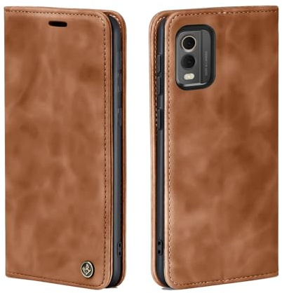 LBH Handyhülle für Nokia C32 in Hellbraun mit Karten- und Geldfach Smartphone Hülle mit Standfunktion Flip Case Schutzhülle Magnetverschluss Vintage