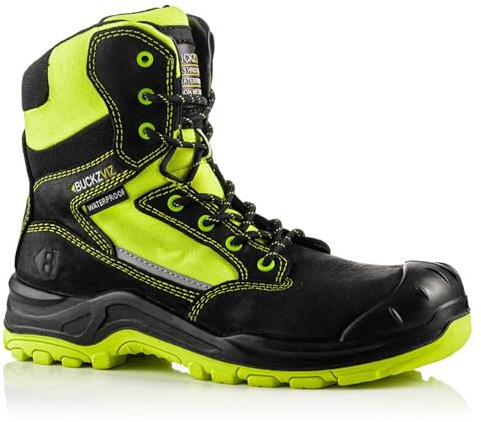 Buckler Buckbootz BVIZ1 Waterproof Hi Vis Safety Work Boots Buckz Viz Metal Free (Black/Yellow, UK Footwear Size System, Adult, Men, Numeric, Wide, 12)