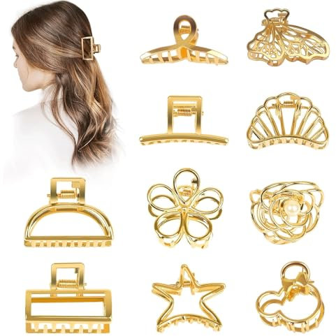 Zernblend 10er Pack, Mini Gold Haarklammern, Metall Haaraccessoires für Frauen, für dickes und dünnes Haar
