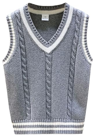 Yishengwan Maglia Gilet Bambini Maglioni Senza Maniche Scollo a V | Studenti Maglione Smanicato Cotone in Stile Uniforme, per Ragazzi Ragazza 2-15 anni