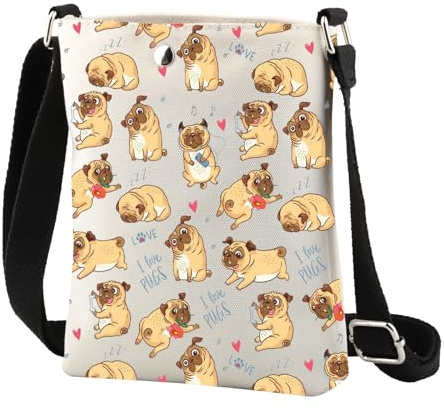 ENSIANTH Umhängetasche mit Mops-Motiv, Geschenk für Mops-Liebhaber, I Love Pugs, Umhängetasche, Mopsbesitzer, Geschenk, Mops, Mutter, Geschenk, niedlicher Mops, Crossbody-Tasche, 24822 Mops C, medium