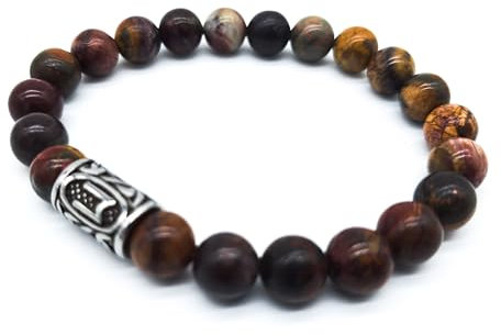 Wikinger Futhark Rune Edelstein Armband (18/21 cm, Damen/Herren) in Geschenkbox | Schutz Glück Energie (18, Rune EHWAZ Roter Picasso Jaspis | Pferd Harmonie Loyalität)