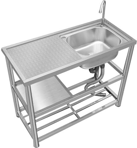 Spülbecken Edelstahl,Outdoor Spüle Mit Wasserhahn,Freistehende Außenbereich Camping Spültisch 1 Becken Gastro Spüle,Kommerzielles Einzelbecken-Waschbecken Für Garage,Werkstatt,Waschküche,Bauernhaus