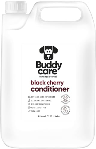 Buddycare Black Cherry Dog Conditioner (5L) Made with Aloe Vera, Argan Oil & Pro Vitamin B5 | Detangle Matted Coats & Relieve Sensitive & Itchy Skin, Suitable for Puppies from 8 Weeks, Vegan Formula