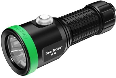 Sea frogs SF-30 Tauch-Taschenlampe, Tauch-Taschenlampe, 3000 Lumen, wasserdicht, 100 m, Unterwasser-Lichter, Nachttauchen, U-Boot-Taschenlampe für Outdoor-Erkundungssportarten (schwarz)