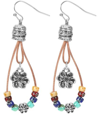 Ymapinc Bunt Vintage Statement Ohrringe Damen Boho Perlen Ohrringe Blumenohrringe Boho Hängeohrringe für Frauen Mädchen