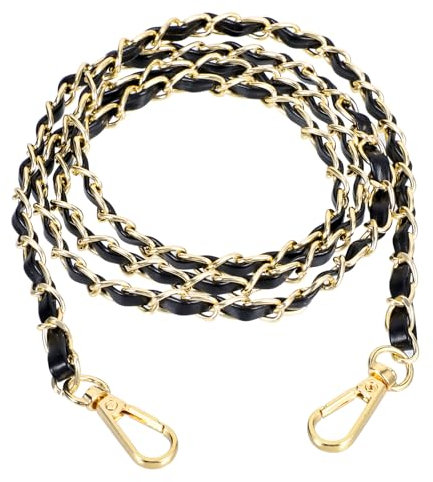 Telooco Leder Taschengurt Schwarz Taschenriemen zum Wechseln 120 cm Kette Gurt für Umhängetasche Bag Strap Gurtband Schultergurt für Tasche PU Leder Geldbörse Kettenriemen mit Gold Kette