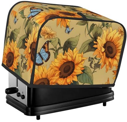 Toaster Cover 2 Slice, Retro Sunflower Butterfly Waterproof Dustproof Kitchen Small Appliance Covers