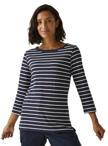 Regatta Bayletta Damen-T-Shirt II, 3/4-Ärmel, Marineblau/Weiß gestreift, 46