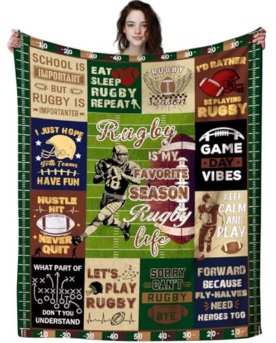 ZABAOBO Rugby-Decke, Geschenke für Männer, Jungen, Frauen, Teenager, Ballsachen, Sport-Fans, Überwurf, Decken, Rugby-Coach, Geschenk für Spieler, Liebesteam, 127 x 101 cm