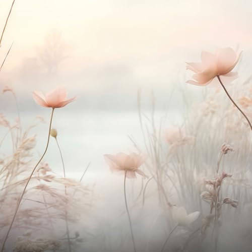 UNIK Nordic papier peint fleurs pastel dans la brume 350 x 250 cm – tapisserie murale douce et poétique pour chambre bébé ou enfant – en non-tissé facile à poser