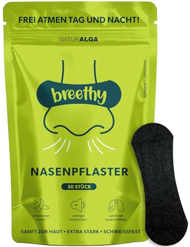 Breethy Nasenpflaster Schwarz, 30 Stück Nasenstrips gegen Schnarchen, Nasenstripes besser Atmen bei verstopfter Nase, Anti Schnarch Nasal Strips, Extra starker Halt für erholsamer Schlaf & Sport