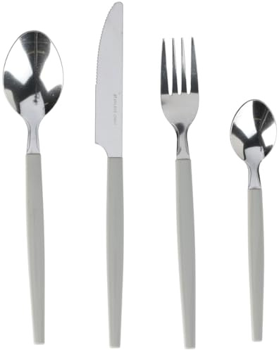 Envenzo 16-Piece Stainless Steel Cutlery Set – Knife Fork Spoon Teaspoon Tableware – Coloured Handles, 18/0 Steel, Durable & Dishwasher Safe – Black/Green/Grey for Home/Kitchen/Restaurant (Grey)