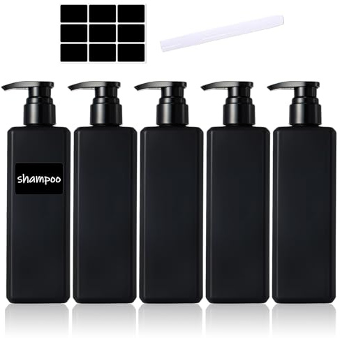 5 Pack Shampoo and Conditioner Dispenser, 500ml Refillable Shower Gel Bottles with Waterproof Labels and Marker Pen, Body Wash Bottle for Hotel Home Travel