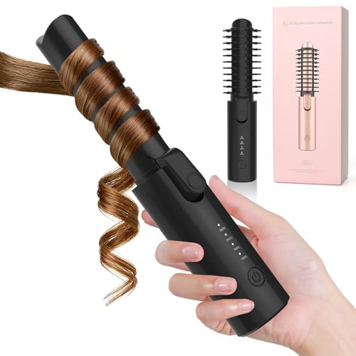 Schnurloser Lockenstab 32mm mit 4 Temperaturen, tragbarer Reise-Lockenstab | 7000mAh USB-aufladbar für Lockenstab Große Locken, mit 10-Minuten-Abschaltautomatik (Schwarz)