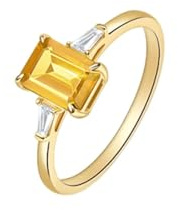 Modeschmuck Ringe, Promise Ring For Women Poliert mit Rechteckigem Citrin und Diamant 9K Gelbgold Größe 54 (17.2)
