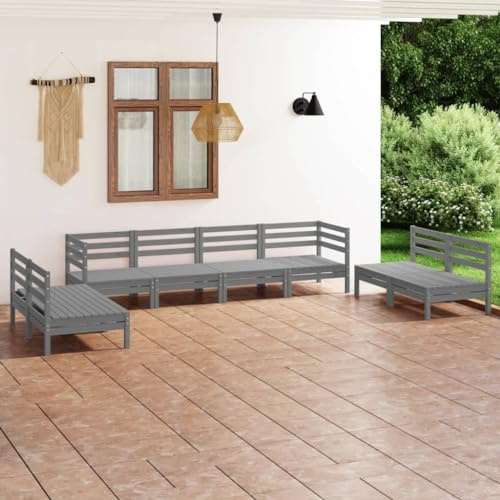 Hoopleep 8-TLG. Garten-Lounge-Set Grau aus Massivholz Kiefer, modular erweiterbar für Outdoor Terrasse und Garten, robuste Sitzgruppe für 6 Personen
