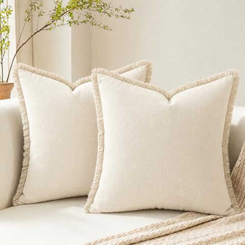 2 Stück Leinen Kissenbezug mit Fransen,40x40 cm Boho-Kissenbezug mit Quaste,Dekokissen Boho Sofakissen Kissenhülle,Kissenbezug Kordsamt,für Couch Sofa Schlafzimmer Wohnzimmer Heimdekoration