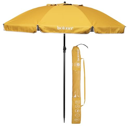 Isotoner - Sombrilla de playa ultra resistente, estructura antiviento, ligera y anti uv upf50+, amarillo, 180 cm x 160 cm