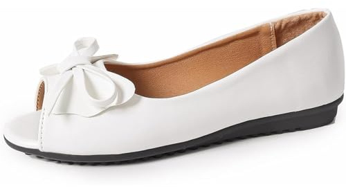 Comode ballerine aperte da donna, senza lacci, punta aperta, con fiocco, casual, traspiranti, con tacco basso, scarpe da ufficio