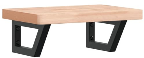 mtlskopl Mensola per lavabo, 50 x 35 x 4 cm, montaggio a parete, in legno massello di faggio e acciaio, console salvaspazio per lavabo da appoggio, moderna mensola da bagno con portasciugamani