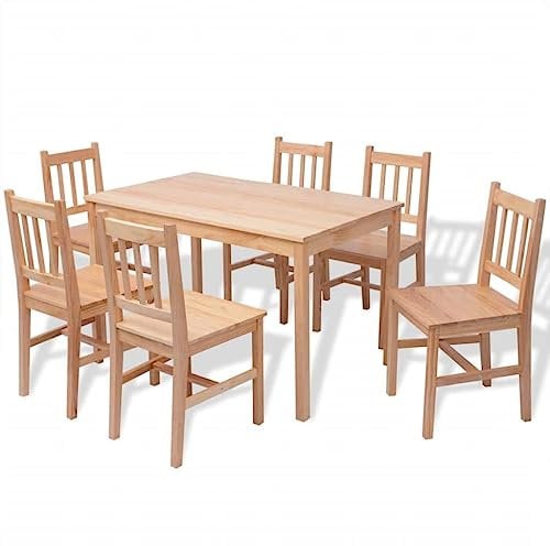 vidaXL Set de Comedor 7 Piezas Conjunto Mobiliario Salón Dormitorio Sala de Estar Cocina Restaurante Mesa y Sillas Marrón Madera de Pino